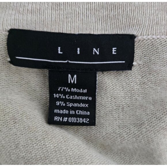 Line Open Front Cardigan Sweater Beige Ruffle Trim Long Sleeve Casual - Picture 13 of 16